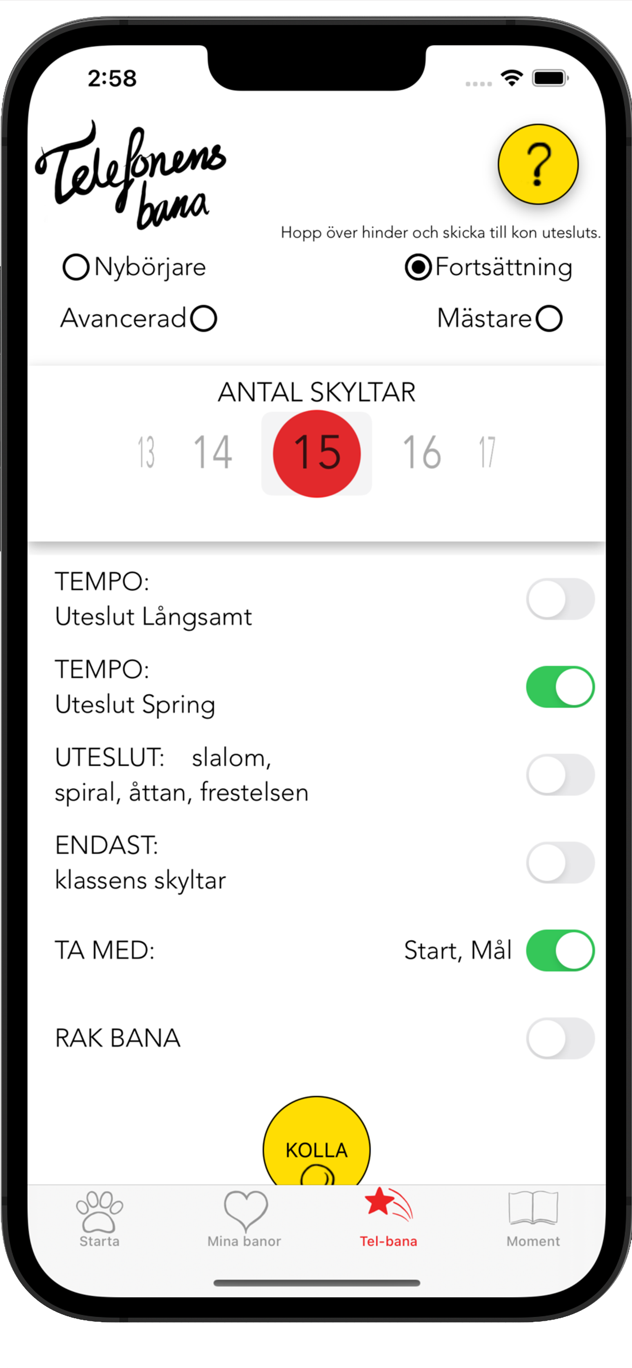 I appen Rallyslingan kan telefonen sätta ihop en bana